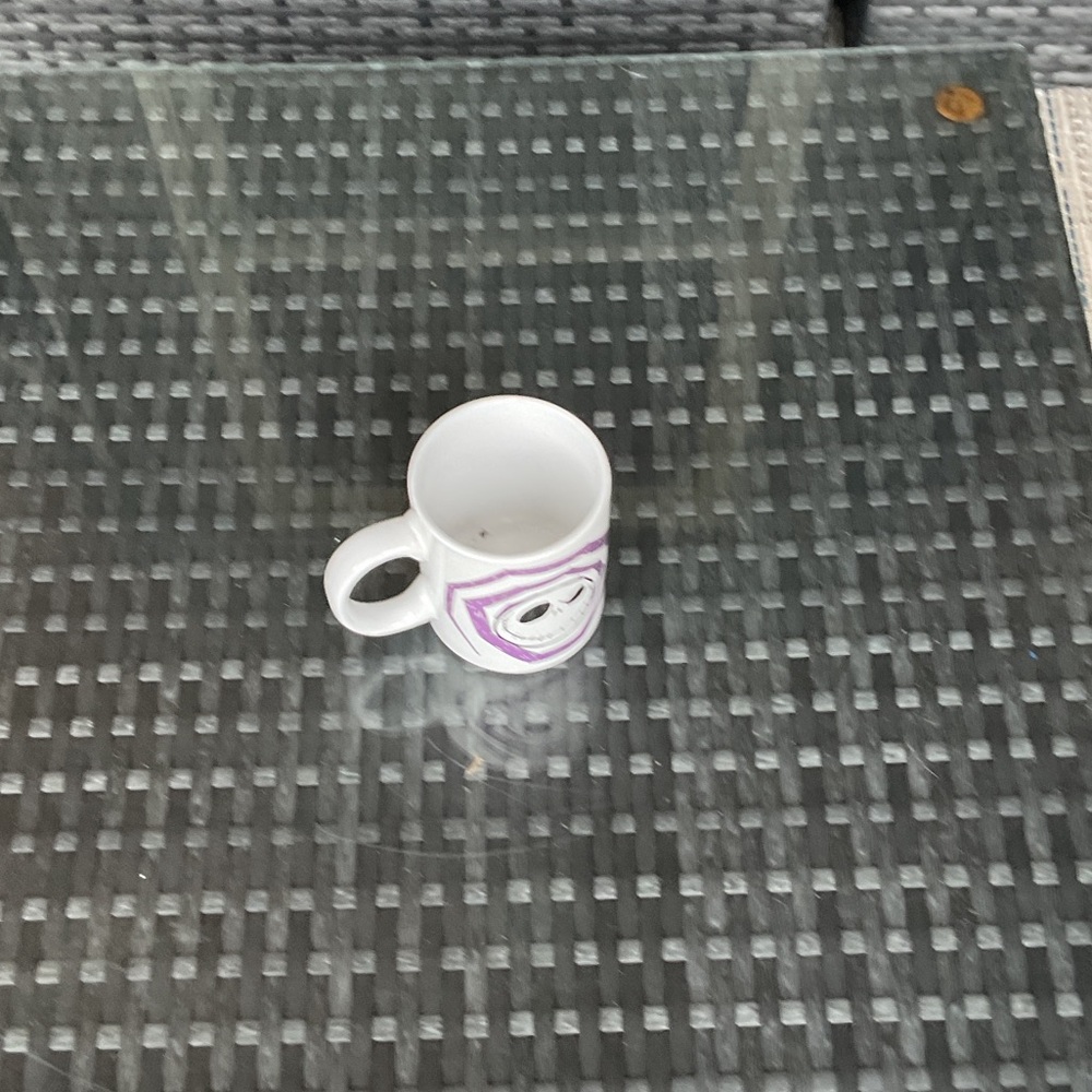 White Mug with Purple and Black Design
